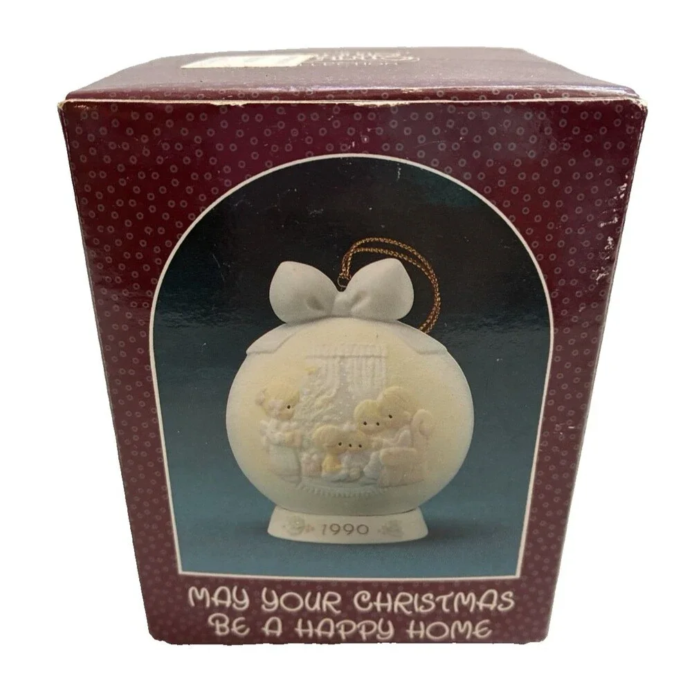 Precious Moments Ball Ornament 1990 May Your Christmas Be a Happy Home 523704